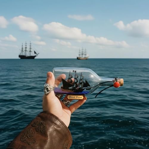 9-Inch Ship in a Bottle Nautical Model - Handcrafted Pirate Ship Decor