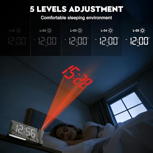 Digital Projection Alarm Clock with 7.3-Inch Mirror Display