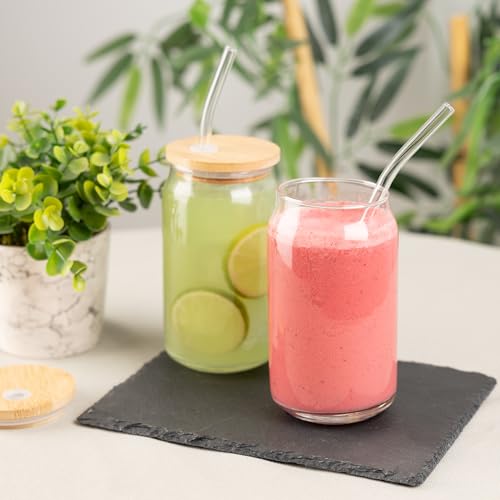 16 oz Glass Cups with Bamboo Lids and Straws - Set of 2 Reusable Tumblers