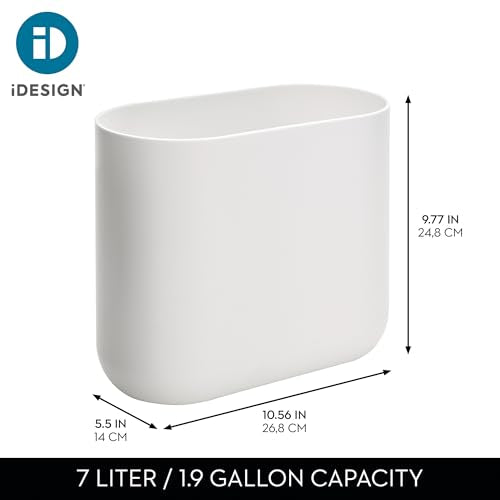 Slim Plastic Bathroom Trash Can, Small 1.9 Gallon Wastebasket, White