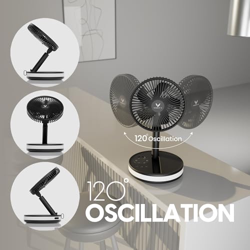 Portable Wireless Oscillating Fan with Remote, LED Light & Power Bank