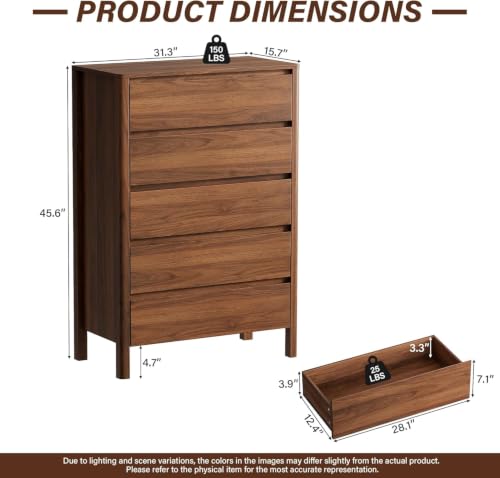 3-Piece Walnut Bedroom Set: 5-Drawer Dresser and Two 3-Drawer Nightstands