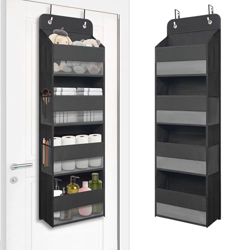 Over the Door Organizer with 4 Large Clear Pockets - Black Hanging Storage