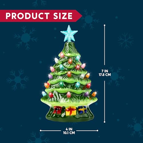 Joiedomi 7-Inch Ceramic Mini Christmas Tree with Multicolored Lights and Gift Box