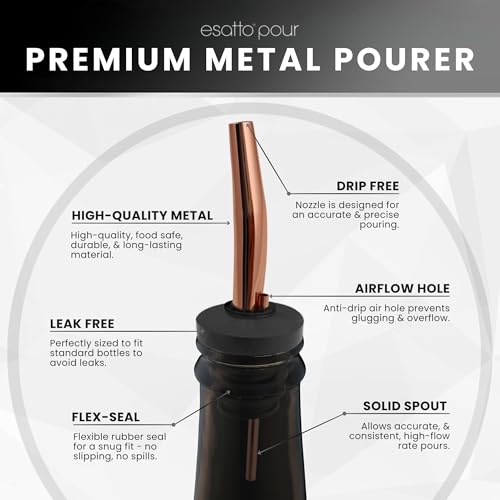 Esatto Copper Stainless Steel Liquor Pourers with Dust Caps - 6 Pack