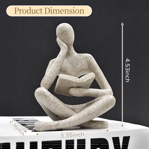 Abstract Thinker Statue Reading Figurine for Bookshelf & Desk Decor