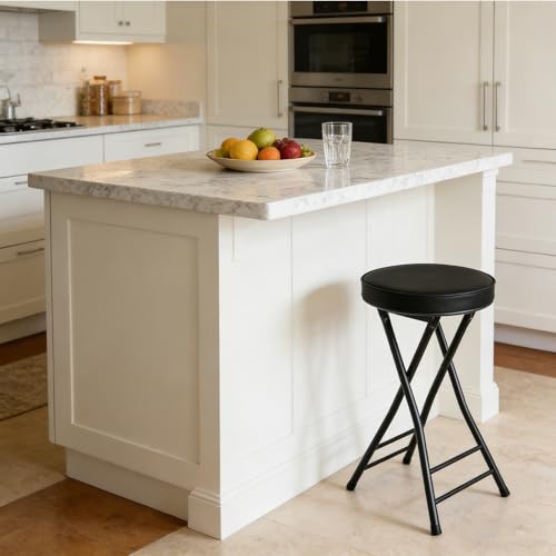 24-Inch Folding Bar Stool with Padded PU Leather Seat, Portable Tall Chair