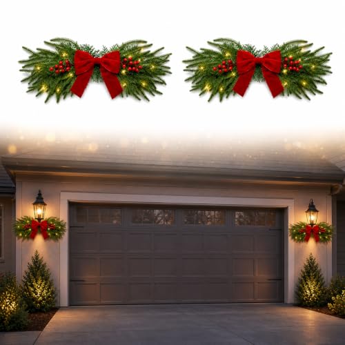 21.7-Inch Pre-Lit Christmas Swags for Garage Lights - 2-Pack Artificial Pine