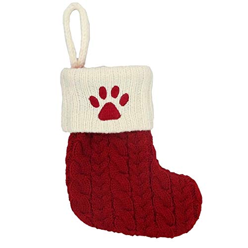 8-Inch Knit Monogram Christmas Stocking with Paw Print - Holiday Decor