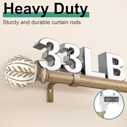 Rustic 1-Inch Heavy Duty Adjustable Curtain Rod Set with Wood Grain Finials