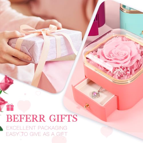 Preserved Real Rose and Heart Necklace Gift Box for Anniversary Birthday