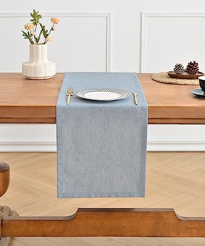 Wracra Dusty Blue Burlap Linen Table Runner 13x90 Inches - Handmade Rustic Decor