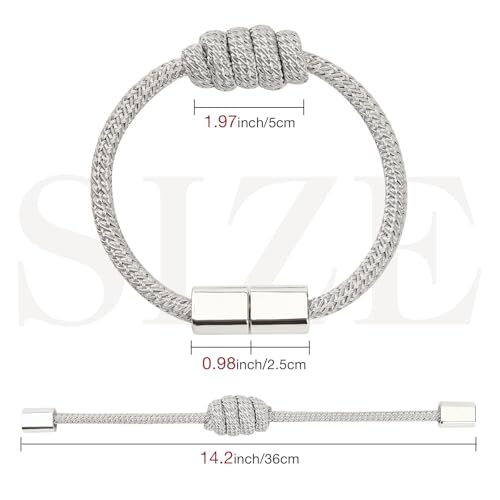 Magnetic Curtain Tiebacks, 2-Pack Hand-Woven Rope Holdbacks - Silver Grey
