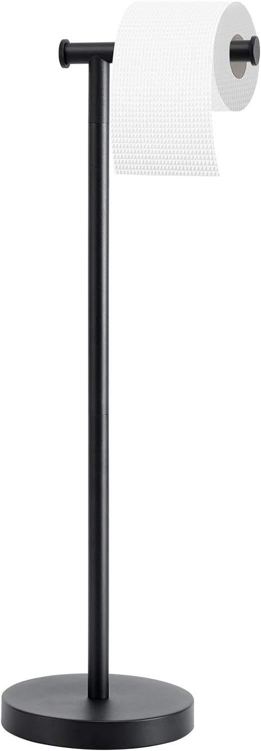 Skiennix Toilet Paper Holder Stand - Rustproof Free-Standing Design with Stable Weighted Base | Black Finish