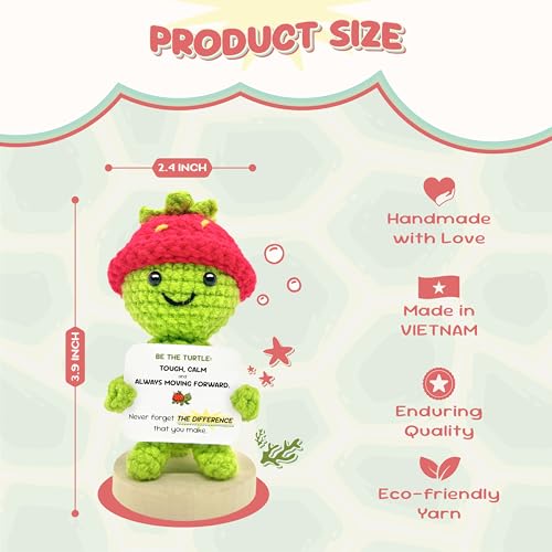 Handmade Positive Crochet Turtle Emotional Support Plush with Message Card