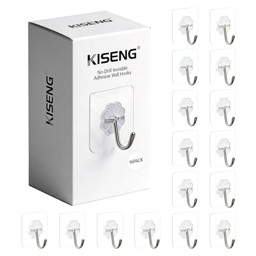 16-Pack Heavy Duty Adhesive Hooks, Clear Damage-Free Wall Hooks for Hanging