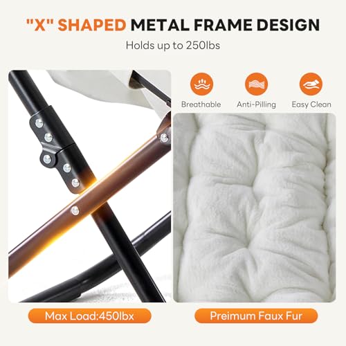 Oversized Foldable Faux Fur Lounge Chair for Bedroom and Dorm