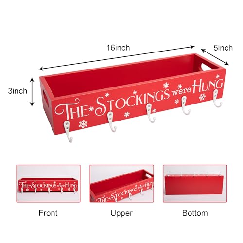 Wooden Christmas Stocking Holder for Mantel with 5 Hooks, 16-Inch