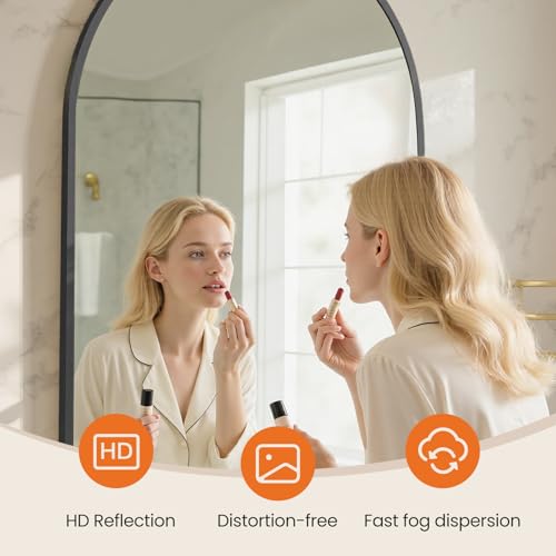 20" x 30" Arched Black Metal Wall Mirror with HD Shatterproof Glass