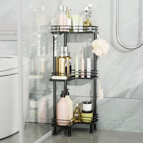 3-Tier Stainless Steel Corner Shower Caddy Stand with Hooks