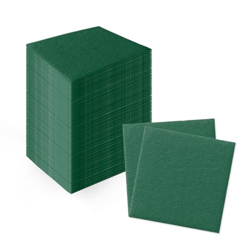 PAW Decor Collection 100 Dark Green Linen Feel Cocktail Napkins 4x4 in