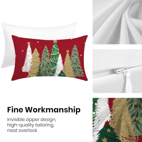 ARGOOG Dark Red Velvet Christmas Pillow Cover 12x20 Inch Tree Decor