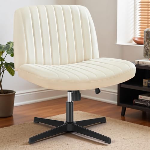 Criss Cross Chair - Armless PU Leather Swivel Vanity Desk Chair