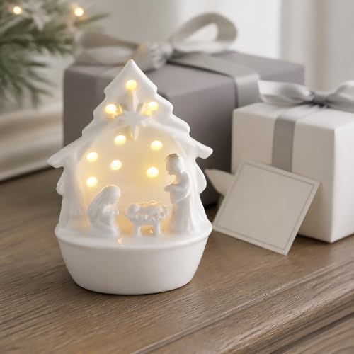 Light-Up Ceramic Nativity Set Sitter - LED Tabletop Christmas Decor