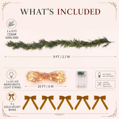 9 ft Artificial Norfolk Pine Garland with Lights for Holiday Decor