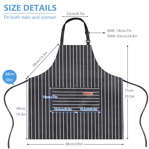 Adjustable Bib Aprons with 2 Large Pockets - 2 Pack, Cotton-Polyester Blend