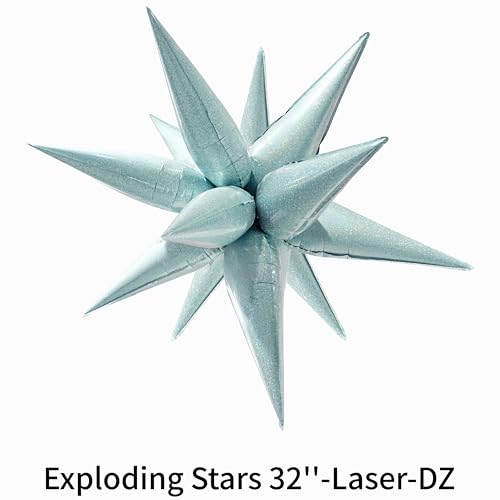 Light Blue Starburst Foil Balloons 32 Inch 2 Pack | 24-Piece Ice Blue Exploding Star Decor
