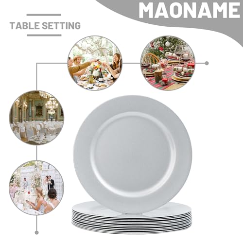 12-Pack 13-Inch Silver Charger Plates Set for Dinner Table - Elegant Plastic Tableware