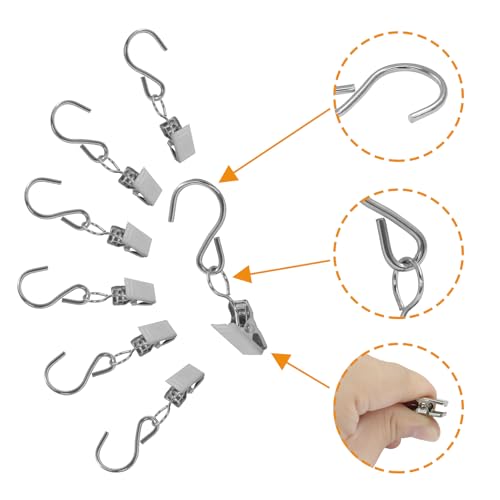 Stainless Steel S Hook Curtain Clips - 50 Pack, 2.4 Inch Silver Hangers