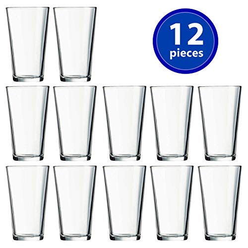 16 oz Drinking Glasses Set - 12-Piece Clear Glass Tumbler and Pint Cup Set