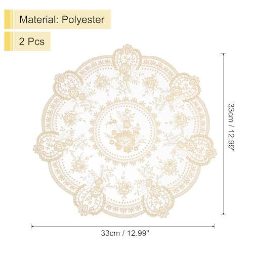 uxcell Apricot 2Pcs Retro Lace Placemats 13x13in French Crochet Doilies Coasters
