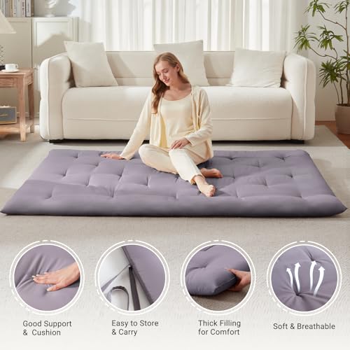 Japanese Floor Futon Mattress Twin Size, Foldable Roll Up Sleeping Pad Grey