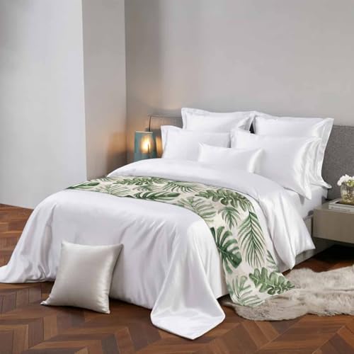 Green Monstera Deliciosa Bed Runner Scarf - Cal King Tropical Bed Throw