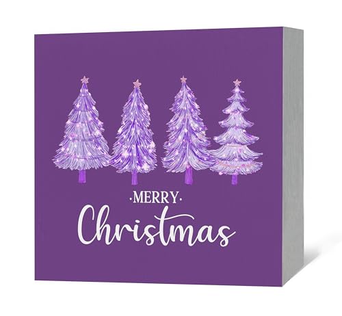 JRTW Purple Christmas Tree Wooden Sign - Holiday Decor, 3rd Edition