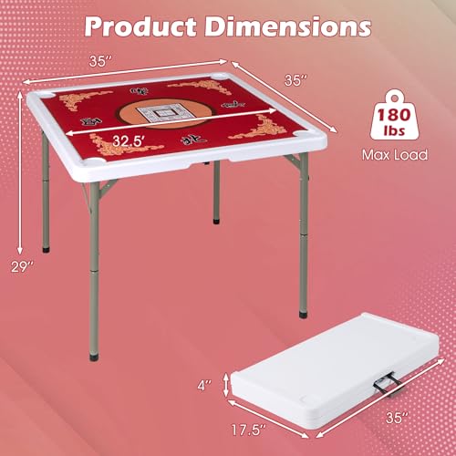 35-Inch Folding Mahjong Table with Cup Holders and Noise Reduction Mat