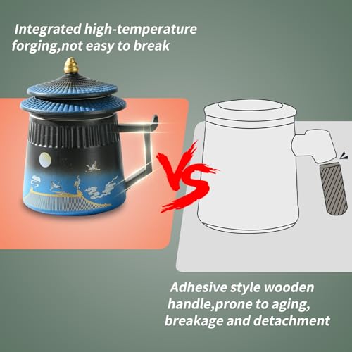 Coolpei Black & Blue Ceramic Tea Cup with Infuser & Lid 14.8oz - Vintage Style Steeping Mug for Tea Lovers Gift