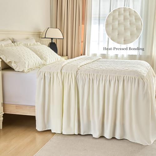 Queen Size Ruffled Bed Skirt Set with 30" Drop – Beige