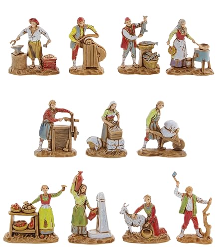 Moranduzzo Set of 11 Hand-Finished Nativity Figurines for 1:50 Scale Cribs, Made in Italy