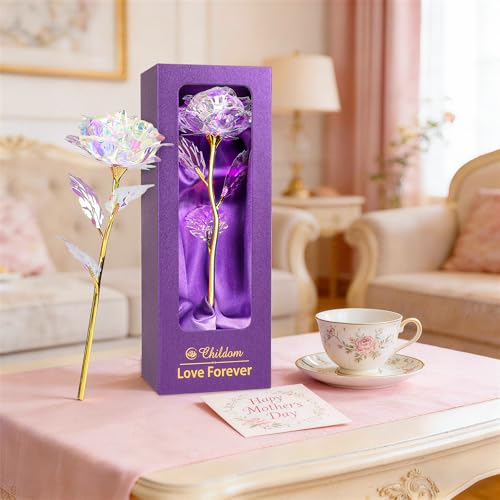Artificial Rainbow Rose Flower Gift for Women, Romantic Keepsake Present