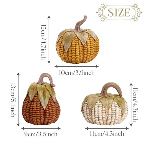 Set of 3 Resin Artificial Corn Pumpkins Fall Table Centerpiece Decorations