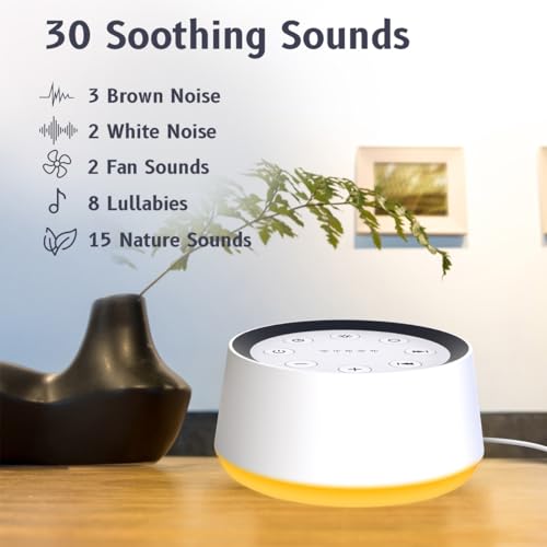 Brown Noise Sound Machine with 30 Soothing Sounds and Night Light