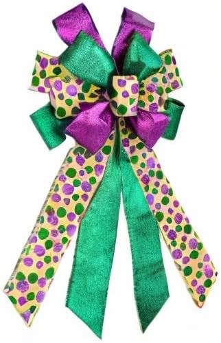 Purple Green Glitter Plaid Mardi Gras Wreath Bows by [Brand Name] - Large Indoor/Outdoor Decoration
