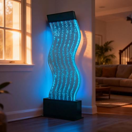 48-Inch S-Curved LED Bubble Wall Fountain with Remote and App Control