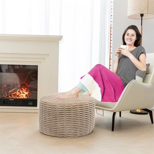 Round Foam Filled Pouf Ottoman, 20x14 Inch Fluffy Footrest Stool