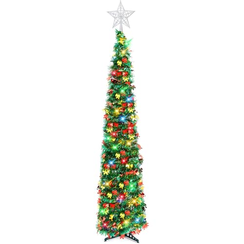 Arrowbash 5 Ft Pop Up Christmas Tree with Lights Colorful Bows (Colorful Bows Variant)