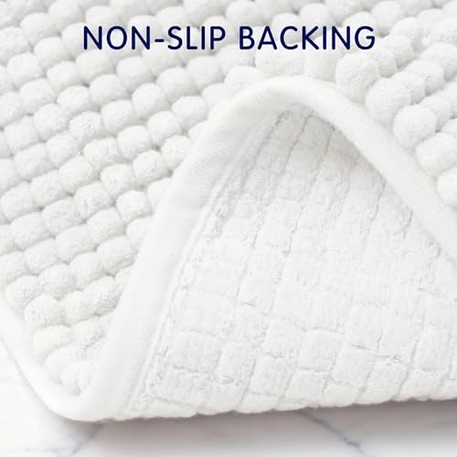 SUBRTEX Chenille Bath Rug Soft Absorbent Non-Slip White 18x24